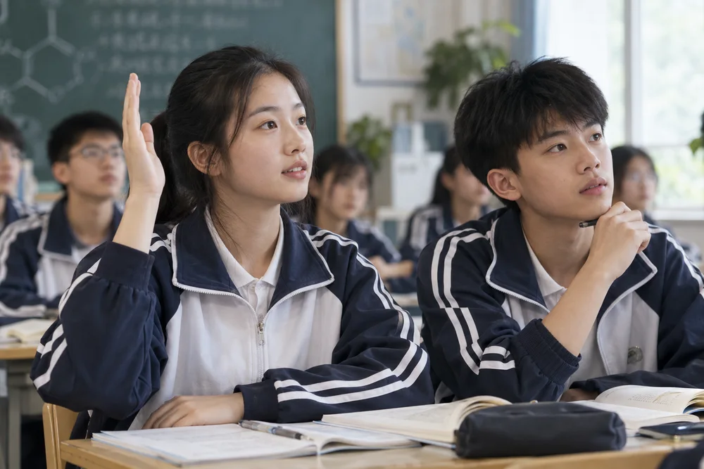 课堂参与场景示意:学生观察、思考并举手交流